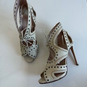 Vintage Miu Miu Calzature Donna Cream Lace Up Heels Size 39